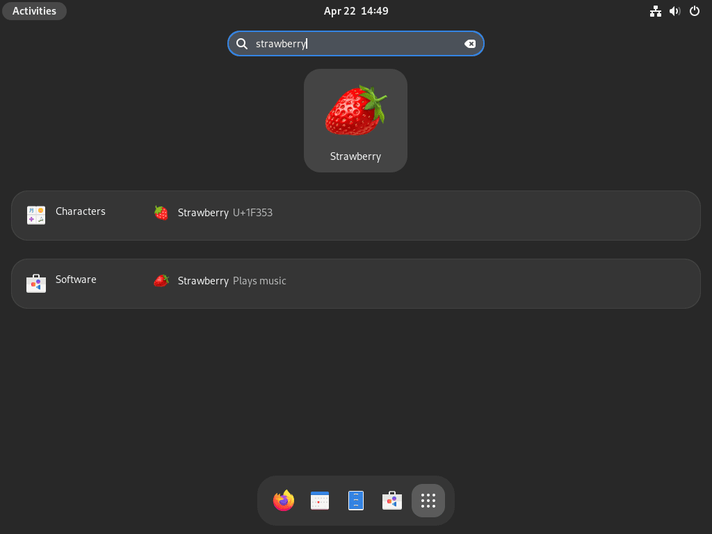 Iniciando o Strawberry no menu de aplicativos no Fedora Linux