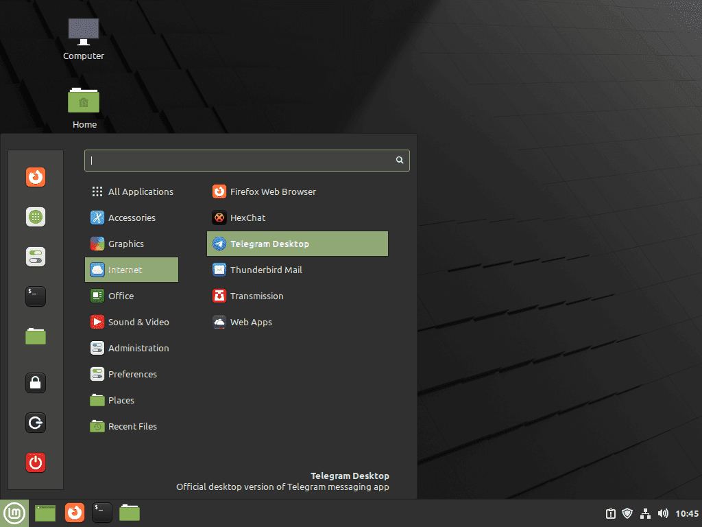 Linux Mint で Telegram を起動