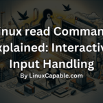 Illustration of the Linux read command in action, showing an interactive script capturing user input in the terminal.