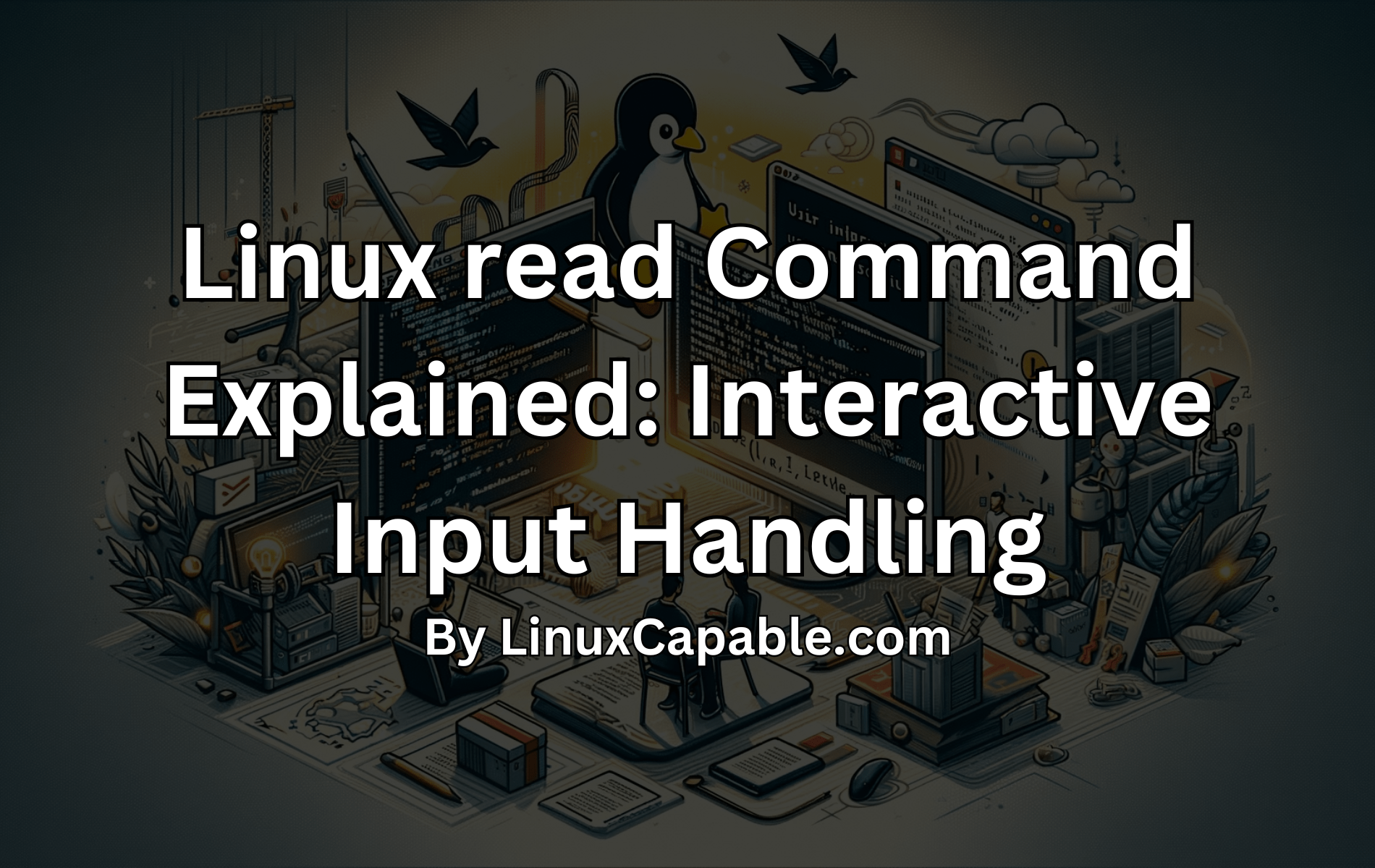 Illustration of the Linux read command in action, showing an interactive script capturing user input in the terminal.