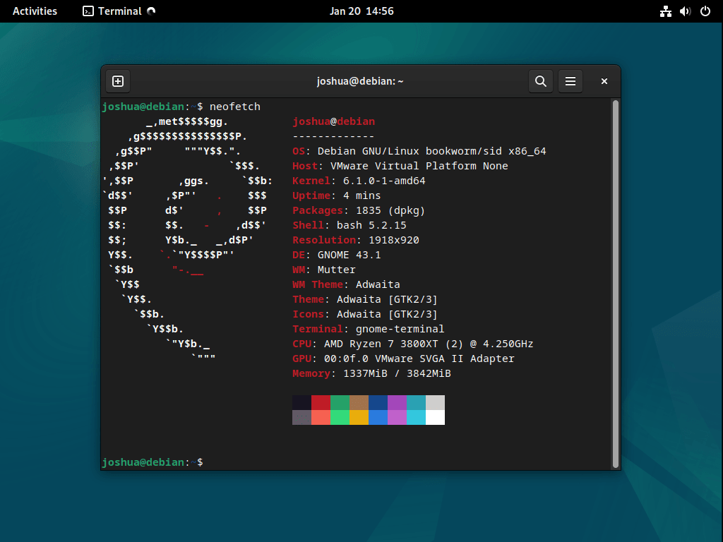 Exemple de sortie Neofetch sur Debian 12 Bookworm