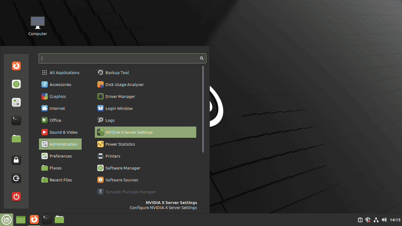 Ouvrez les paramètres du serveur Nvidia X à l'aide du menu GUI sur Linux Mint