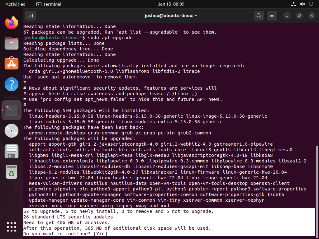 Menjalankan pemutakhiran di Ubuntu Linux