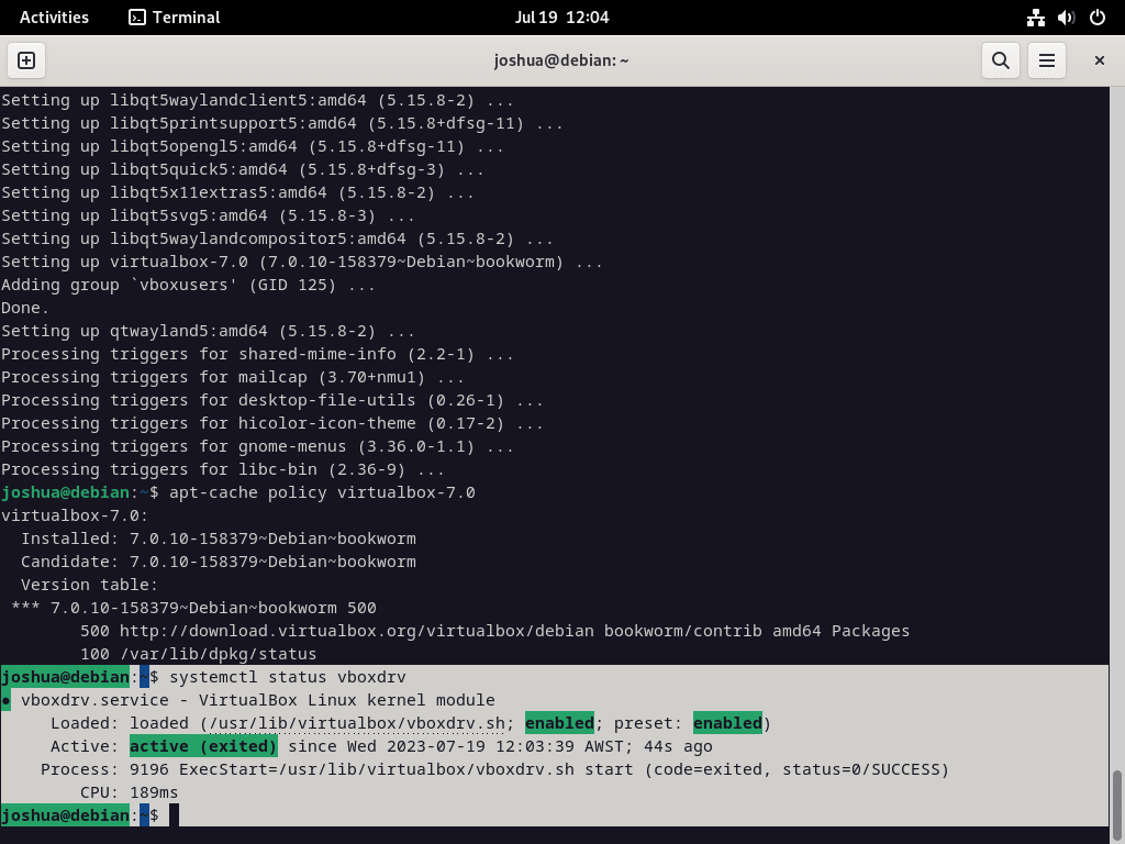 systemctl status vboxdrv with VirtualBox 7 on Debian Linux