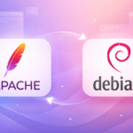 Apache HTTP Server and Debian logos with upgrade arrow showing version upgrade process