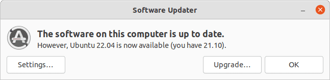 Upgrade to Ubuntu 22.04 is available