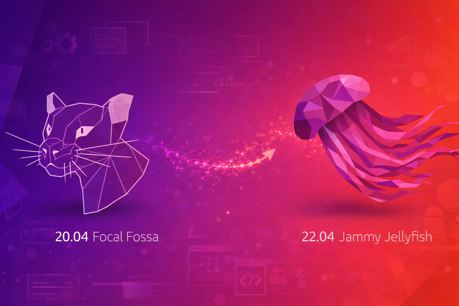 Illustration showing Ubuntu mascot transition representing the LTS upgrade path