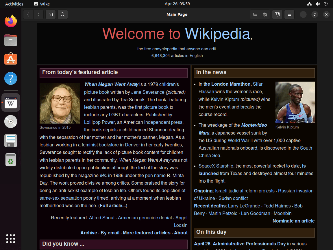 Wike Wikipedia Reader UI on Ubuntu Linux