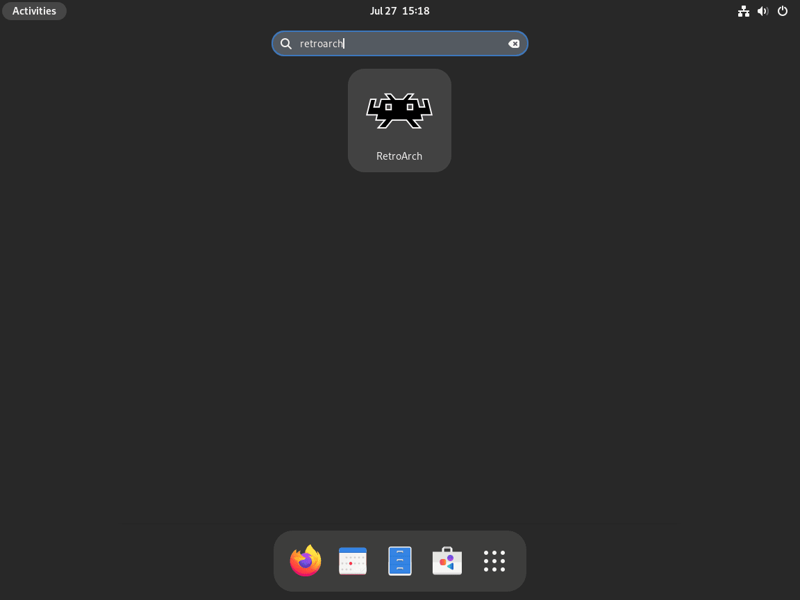 Lancez RetroArch via l'icône d'application dans le menu Afficher les applications sur Fedora Linux