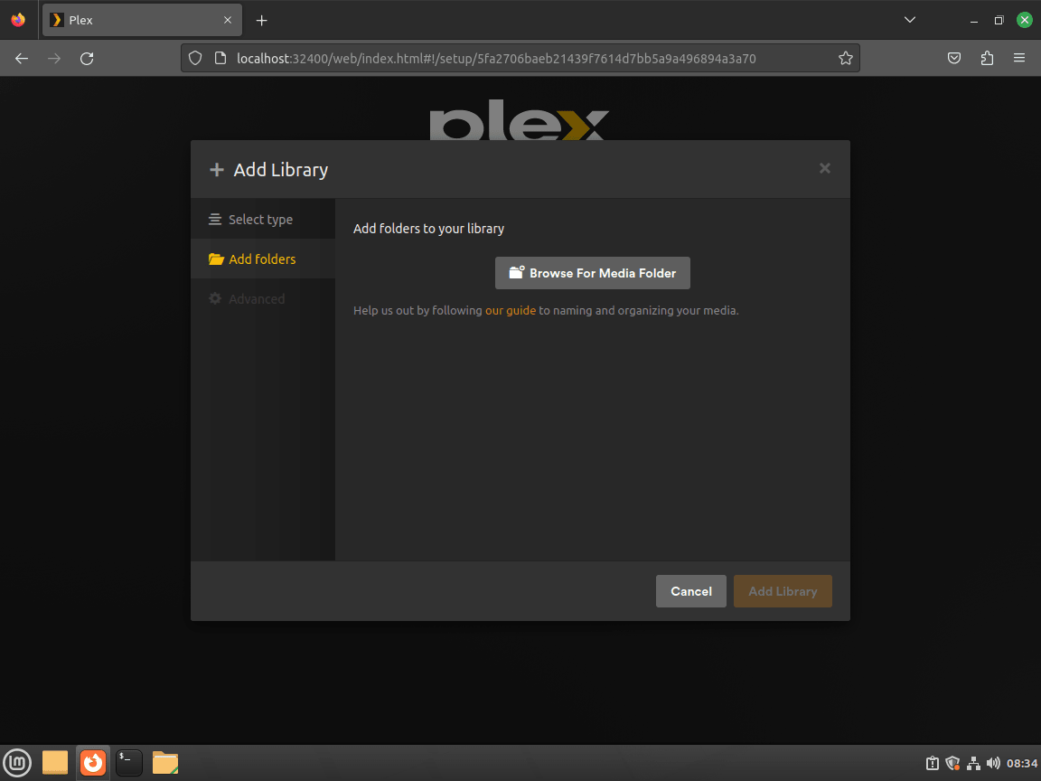 Přidání složek do knihovny Plex Media Server na Linux Mint