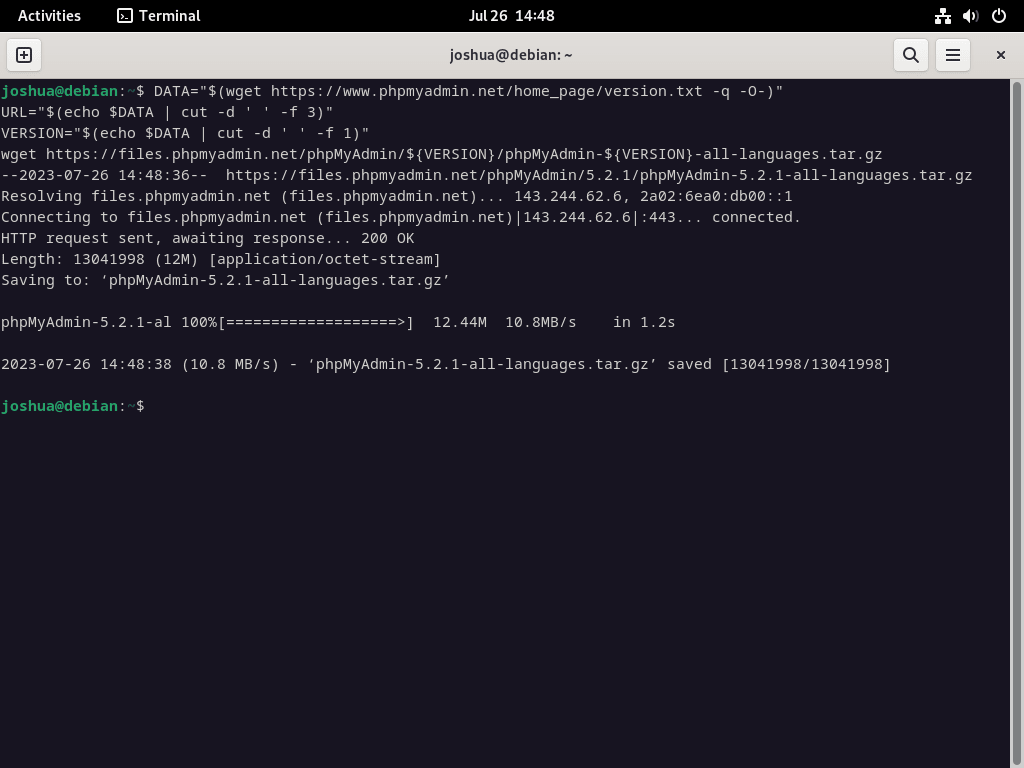 Baixando phpMyAdmin via comando para instalação LEMP no Debian Linux
