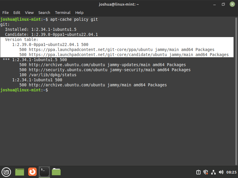 Linux Mint にインポートされた Git PPA