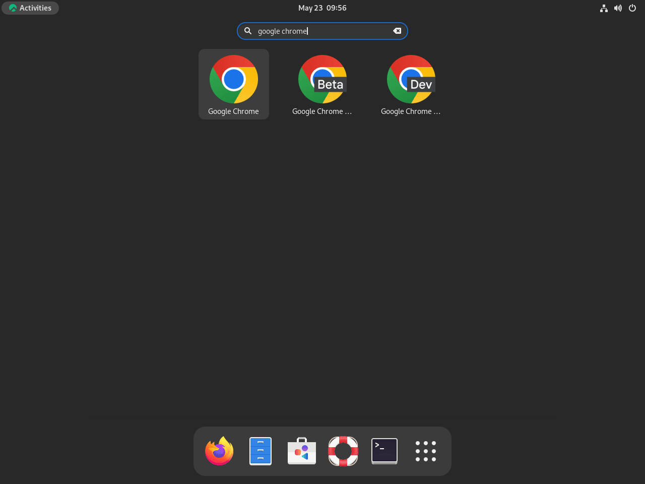 Google Chrome stabile, beta og ustabile (dev) applikationsikoner på Rocky Linux