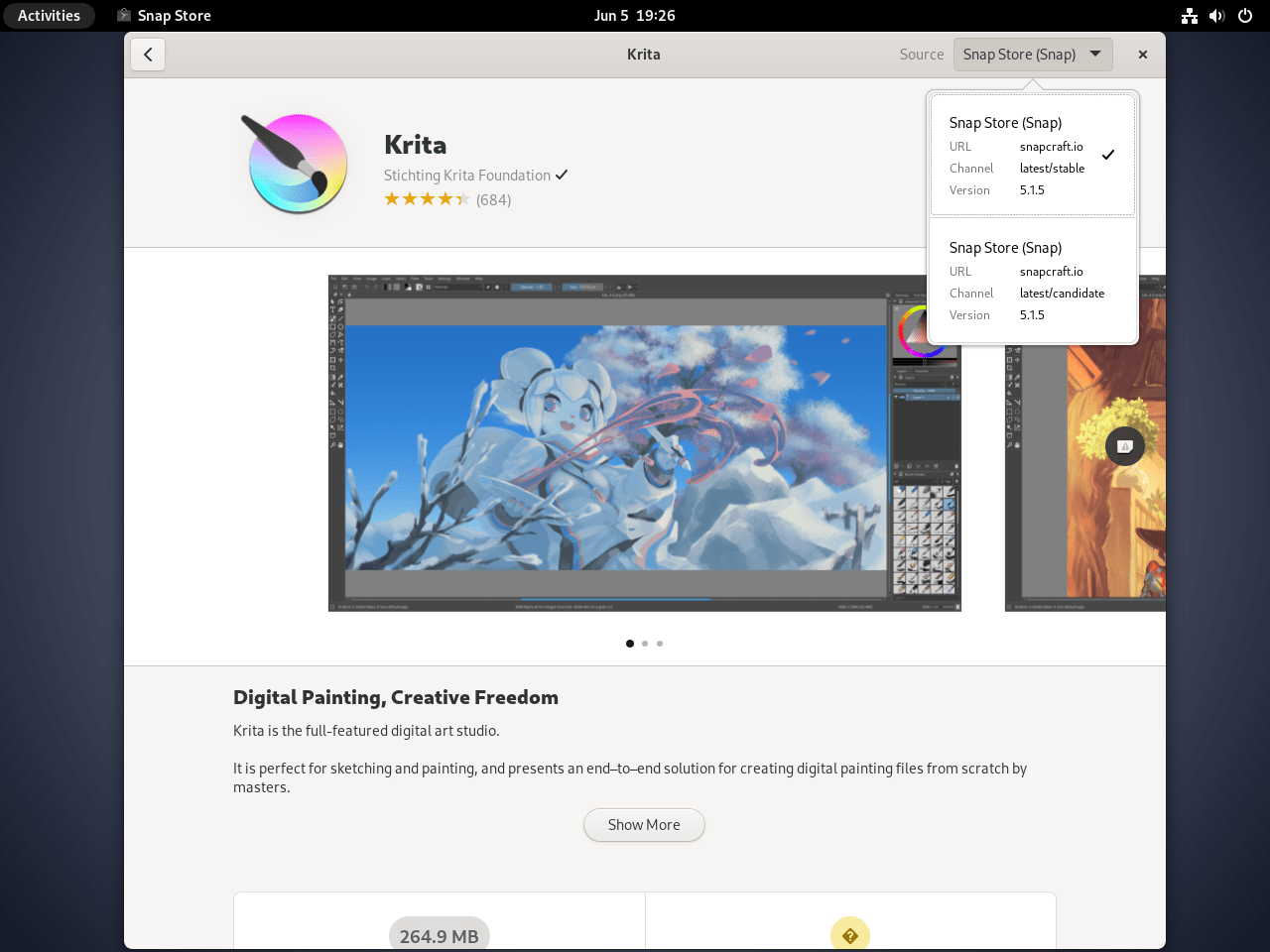 Debian Linux に Snap Store を使って Krita をインストールする