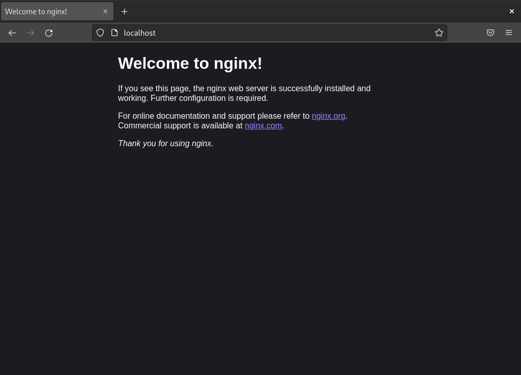 Nginx is succesvol geïnstalleerd en gecompileerd met een testbrowserpagina op Debian Linux