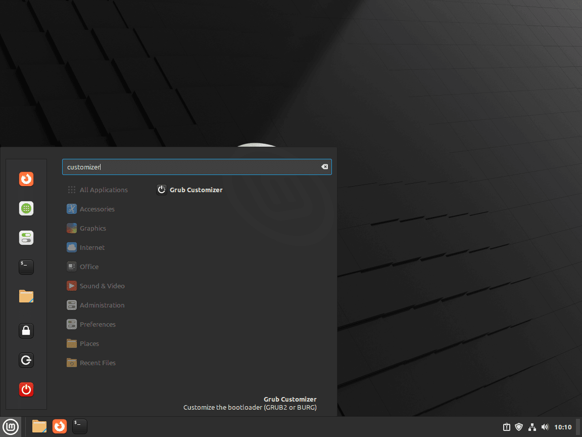 Linux Mint 任务栏上的 Grub Customizer 应用程序图标