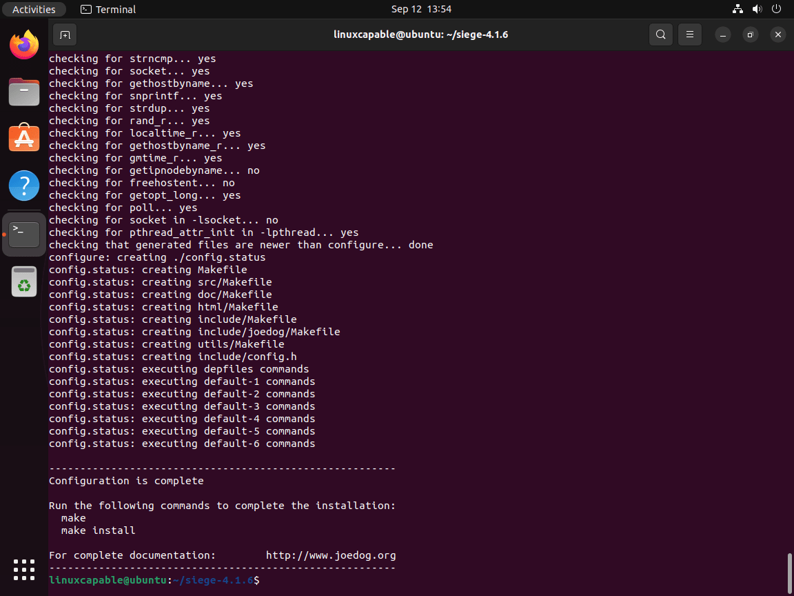 Terminal pengepungan mengkonfigurasi output build di Ubuntu Linux