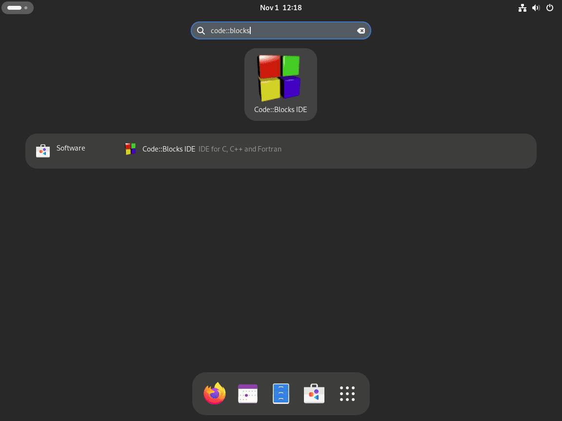 Icône de l'application Code::Blocks IDE dans le menu Afficher les applications sur Fedora Linux