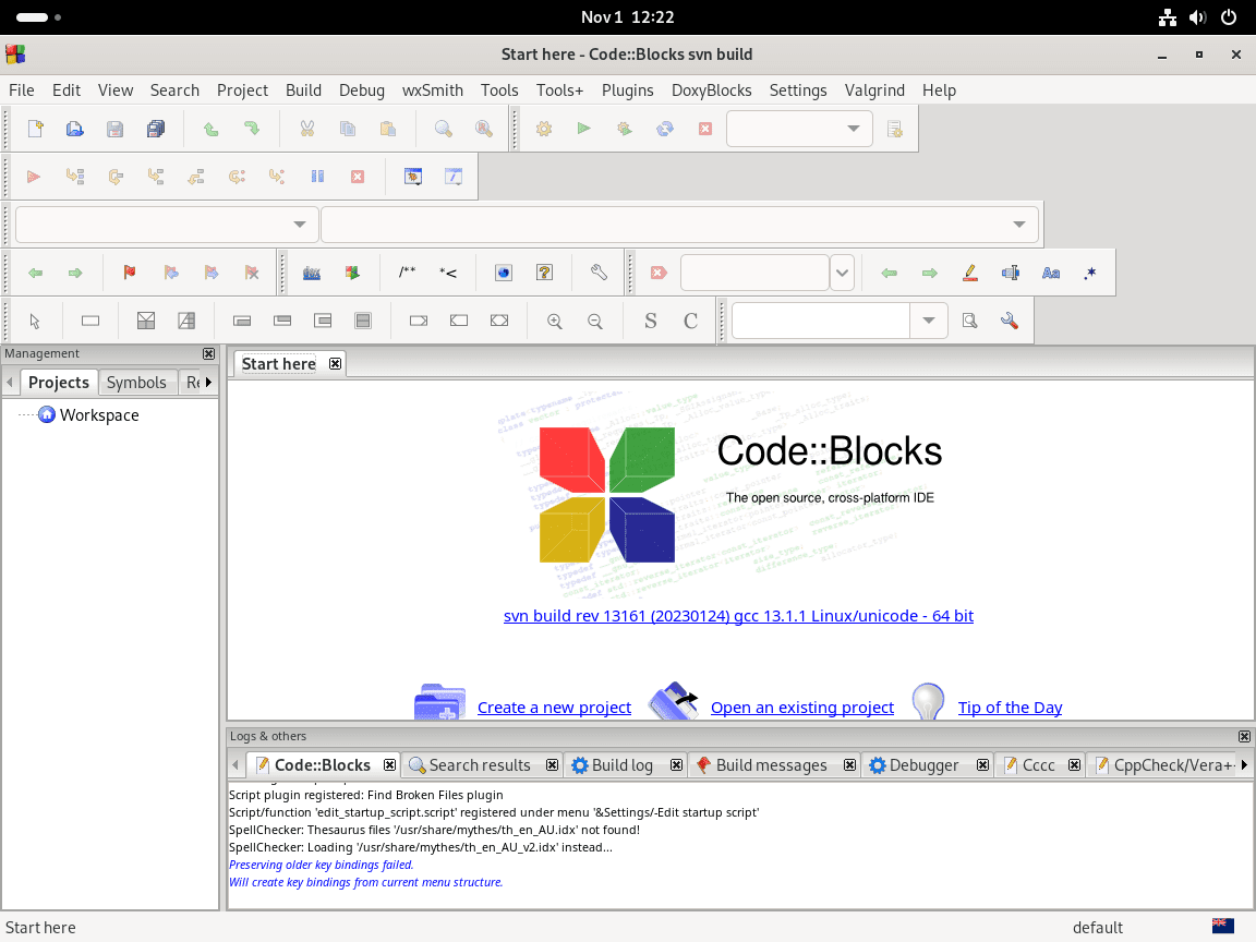 Code::Blokkeert IDE-applicatie open en klaar voor gebruik op Fedora Linux