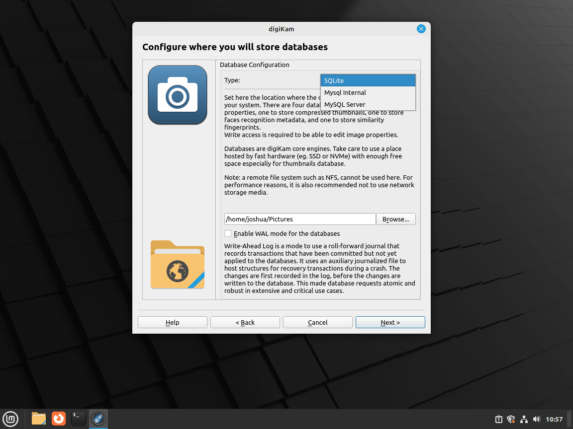 Valg af database til DigiKam på Linux Mint