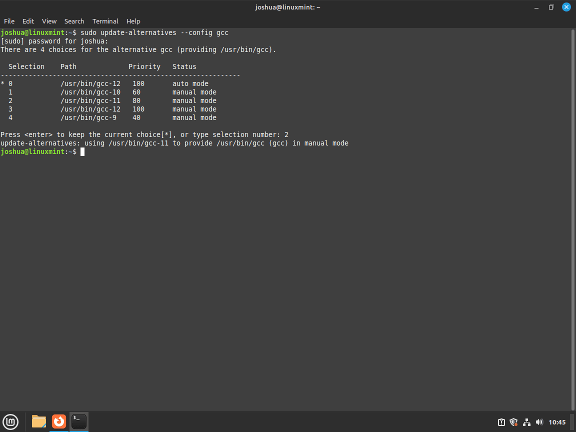 在 Linux Mint 上从 GCC 12 切换到 GCC 11