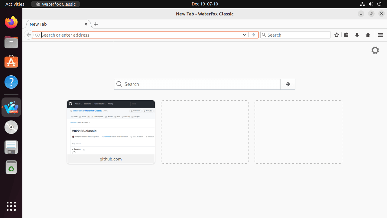 Waterfox Browser Classic på Ubuntu Linux