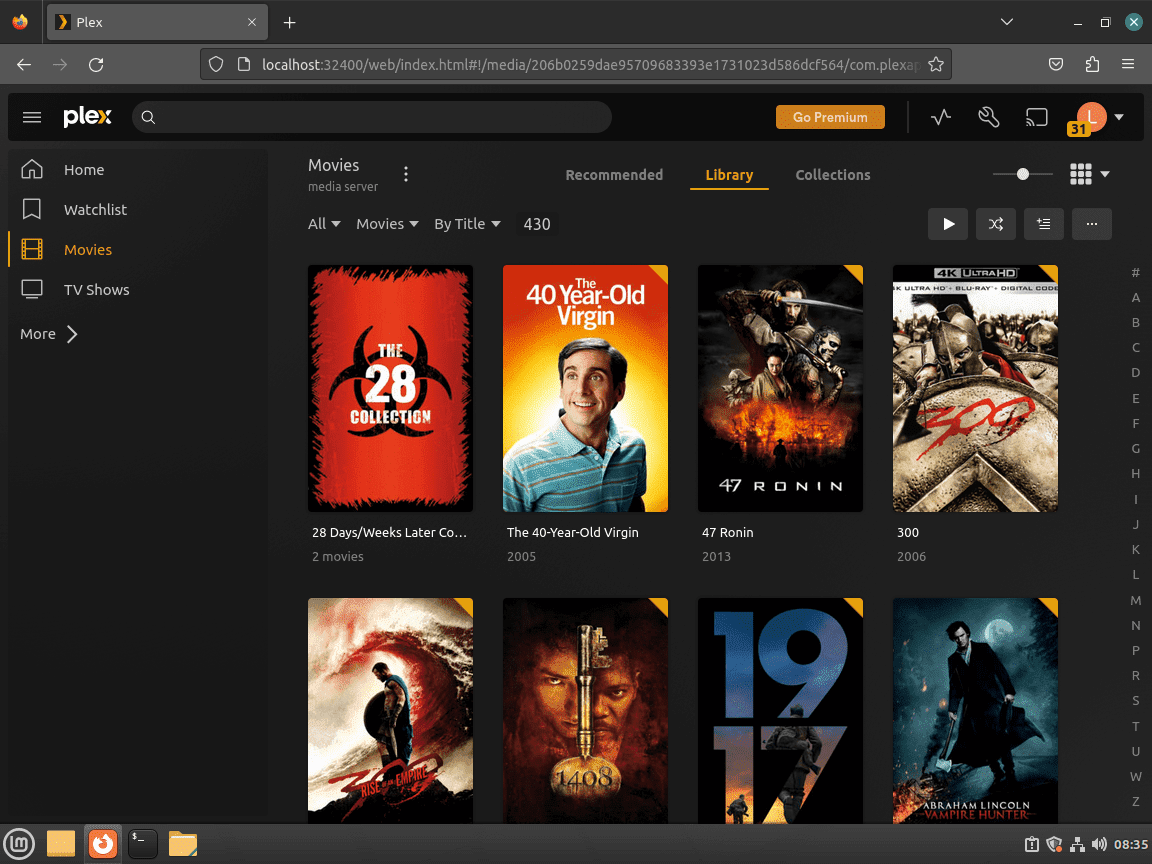 Plex Media Server connecté sur Linux Mint