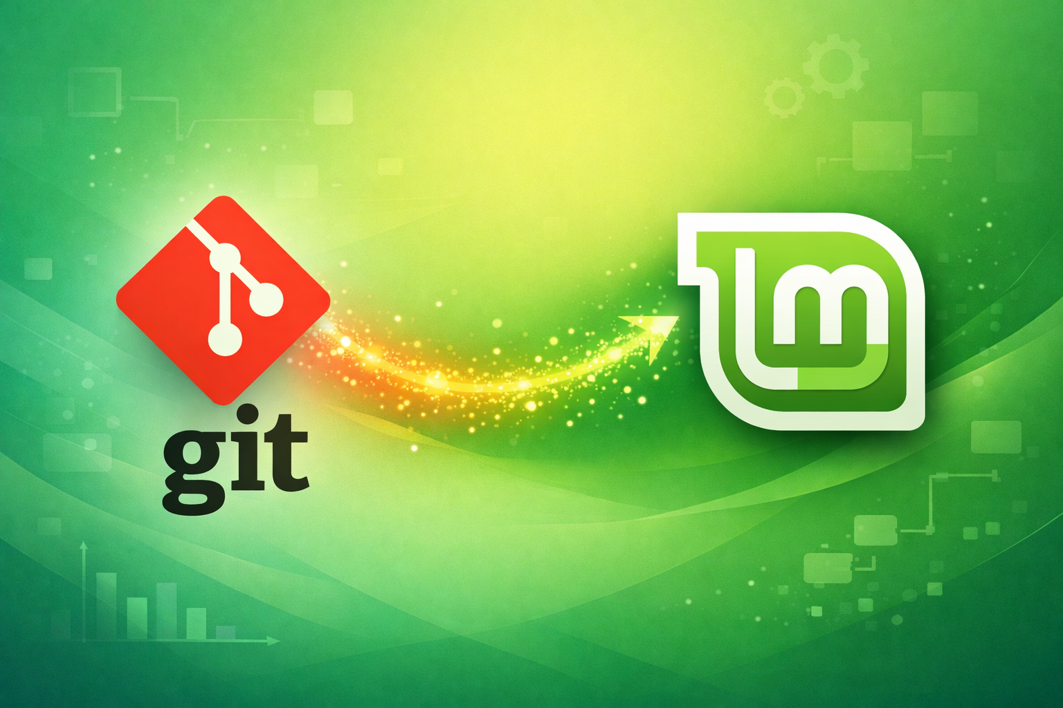 Git and Linux Mint logos with connecting arrow on green background