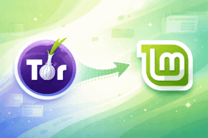 Tor Browser and Linux Mint logos with arrow indicating installation process