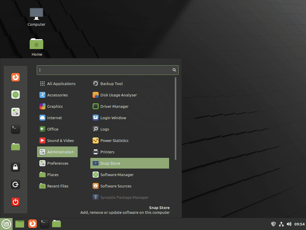 Lancering van Snap Store op Linux Mint