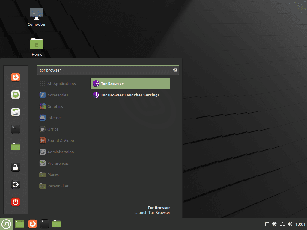 Startar Tor Browser på Linux Mint