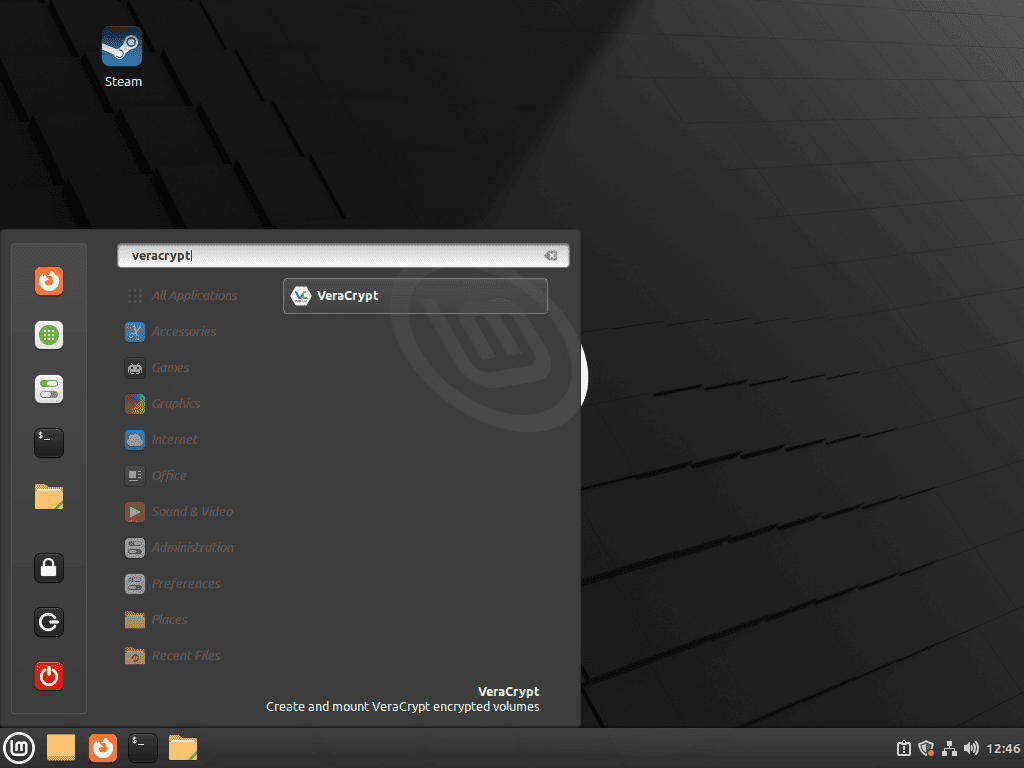 從 Linux Mint 桌面上的工作列啟動 VeraCrypt