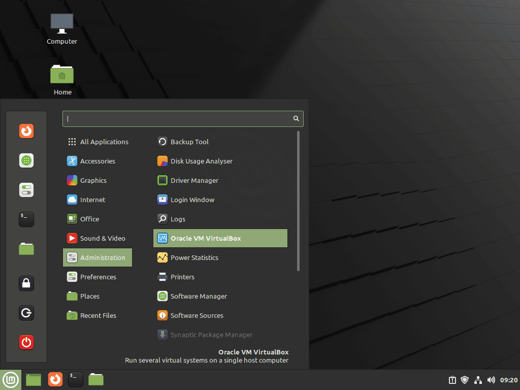 Starten Sie VirtualBox 7.0 über die Taskleiste unter Linux Mint