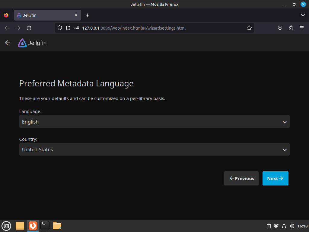 Configurando a linguagem de metadados no Jellyfin Media Server no Linux Mint