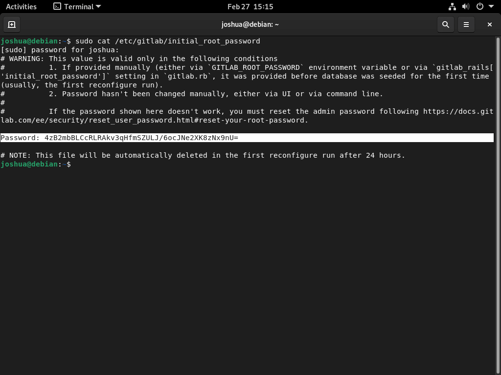 Vytiskněte dočasné heslo GitLab na Debian Linuxu