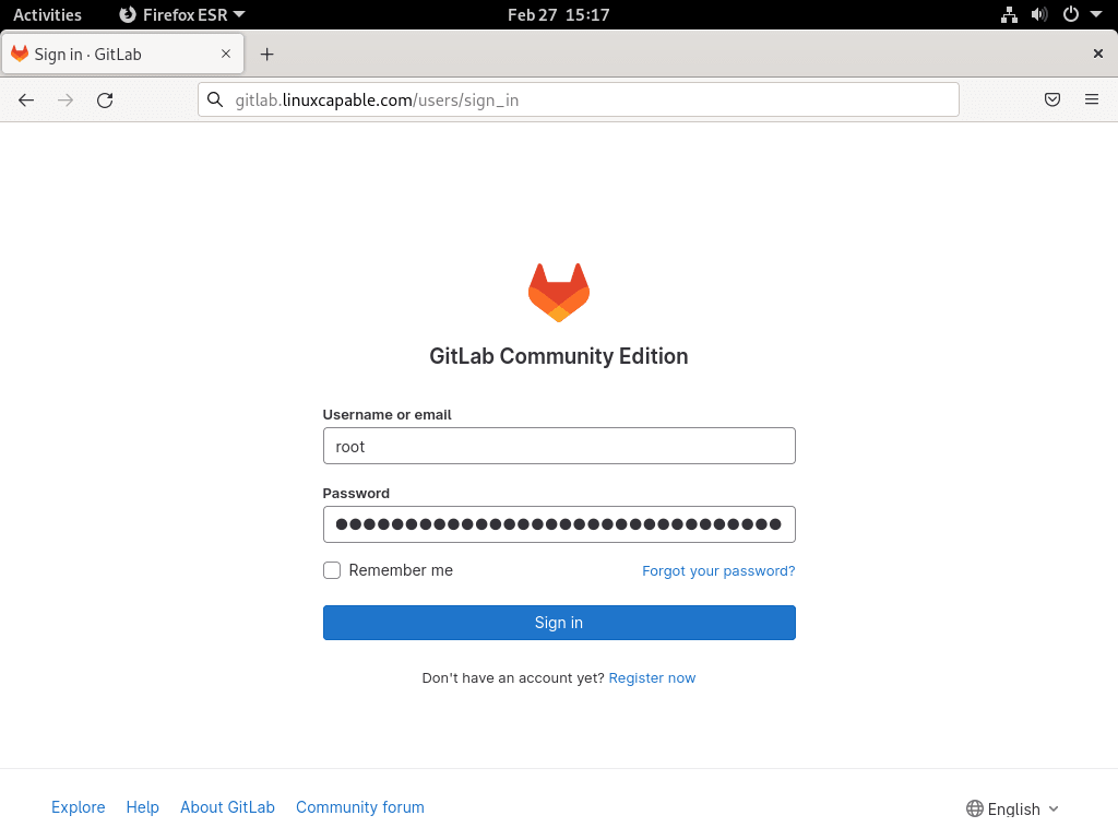 在 Debian Linux 上登录 GitLab