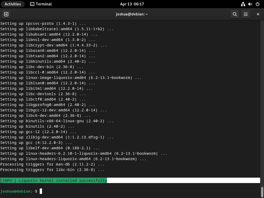 Liquorix Kernel se instaló exitosamente en Debian Linux