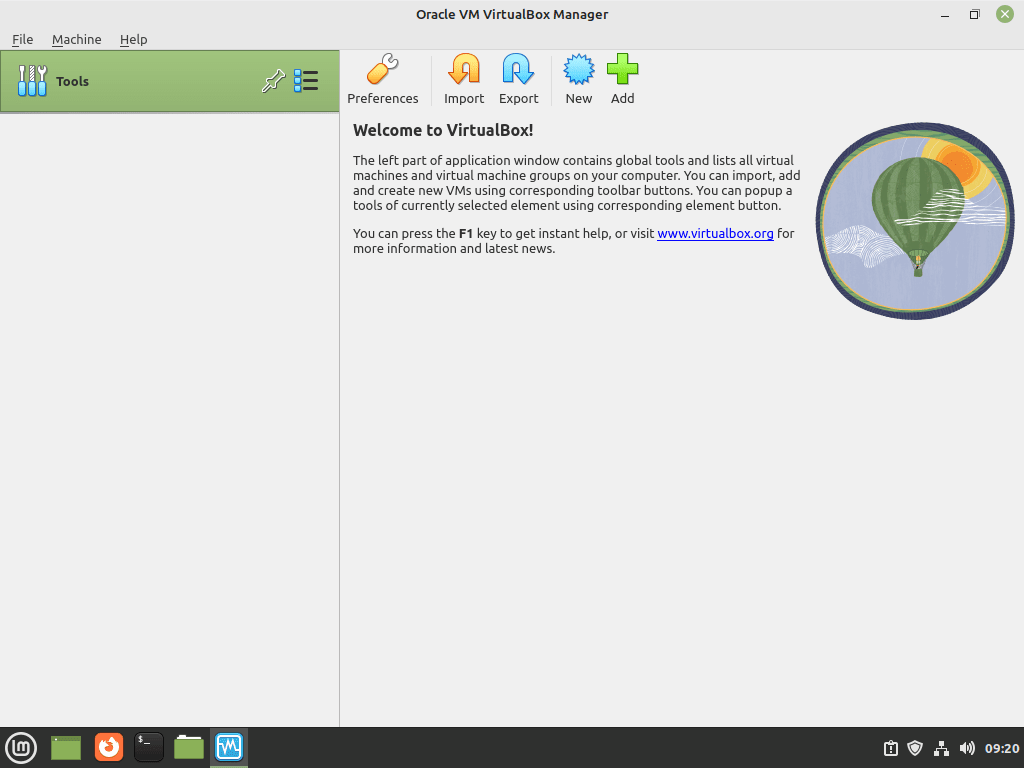 VirtualBox launched on Linux Mint