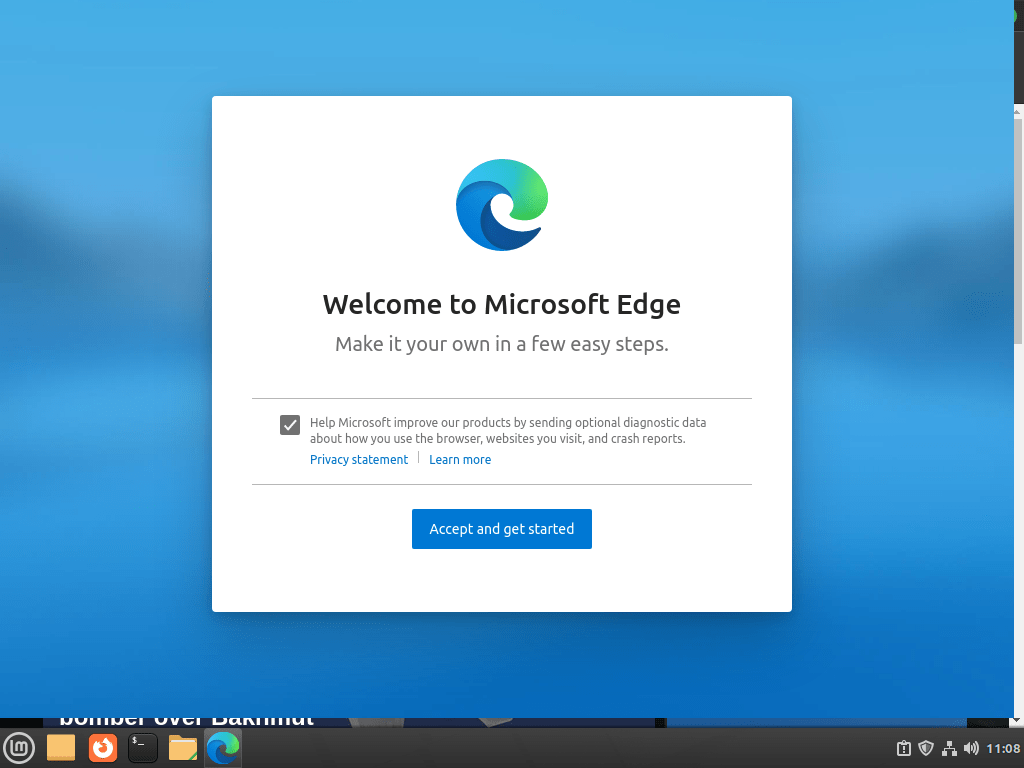 Vítejte v Microsoft Edge na Linux Mintu