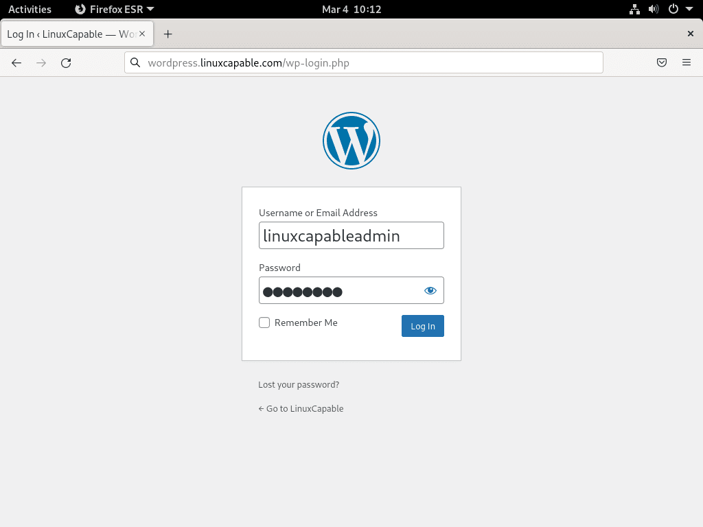 Procedi alla pagina di accesso per WordPress su Debian con LEMP