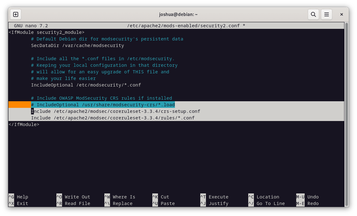 Tilføjelse af OWASP Core Rule Set til ModSecurity 2 med Apache på Debian