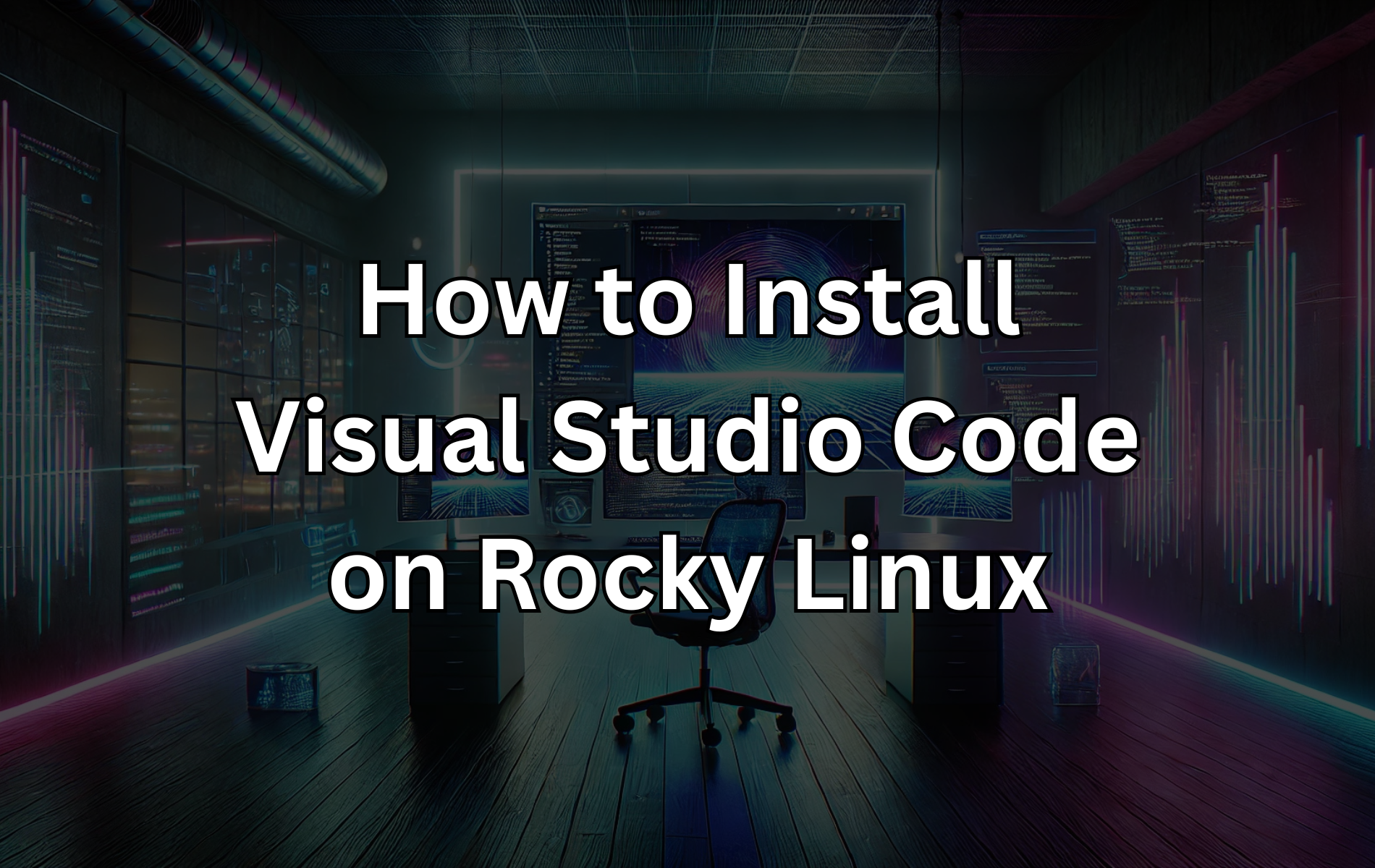 A visually enhanced workspace illustrating the process of installing Visual Studio Code on Rocky Linux.