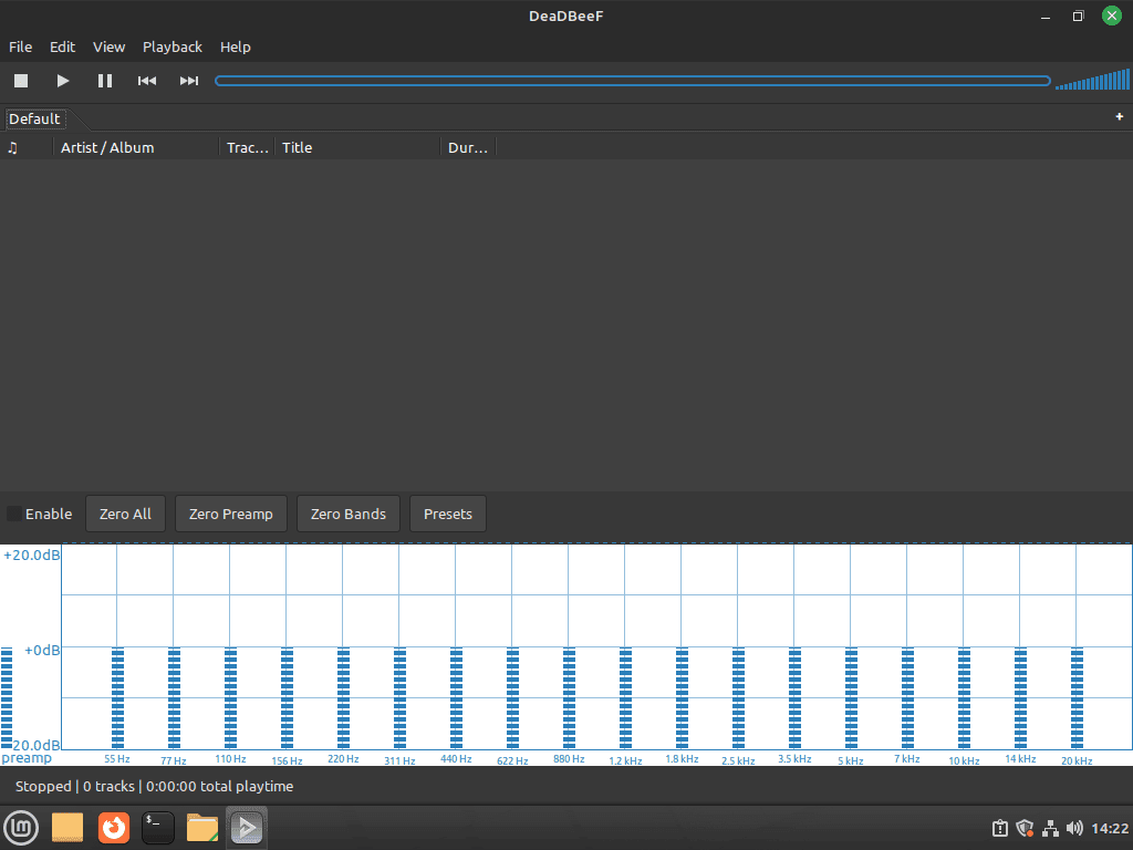 DeaDBeeF audio player installed and running on Linux Mint