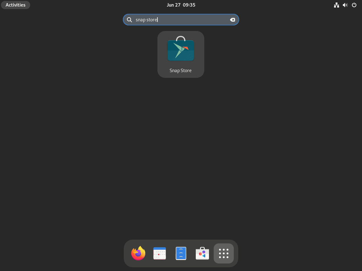 Screenshot of the Snap Store icon visible in Fedora’s application launcher.