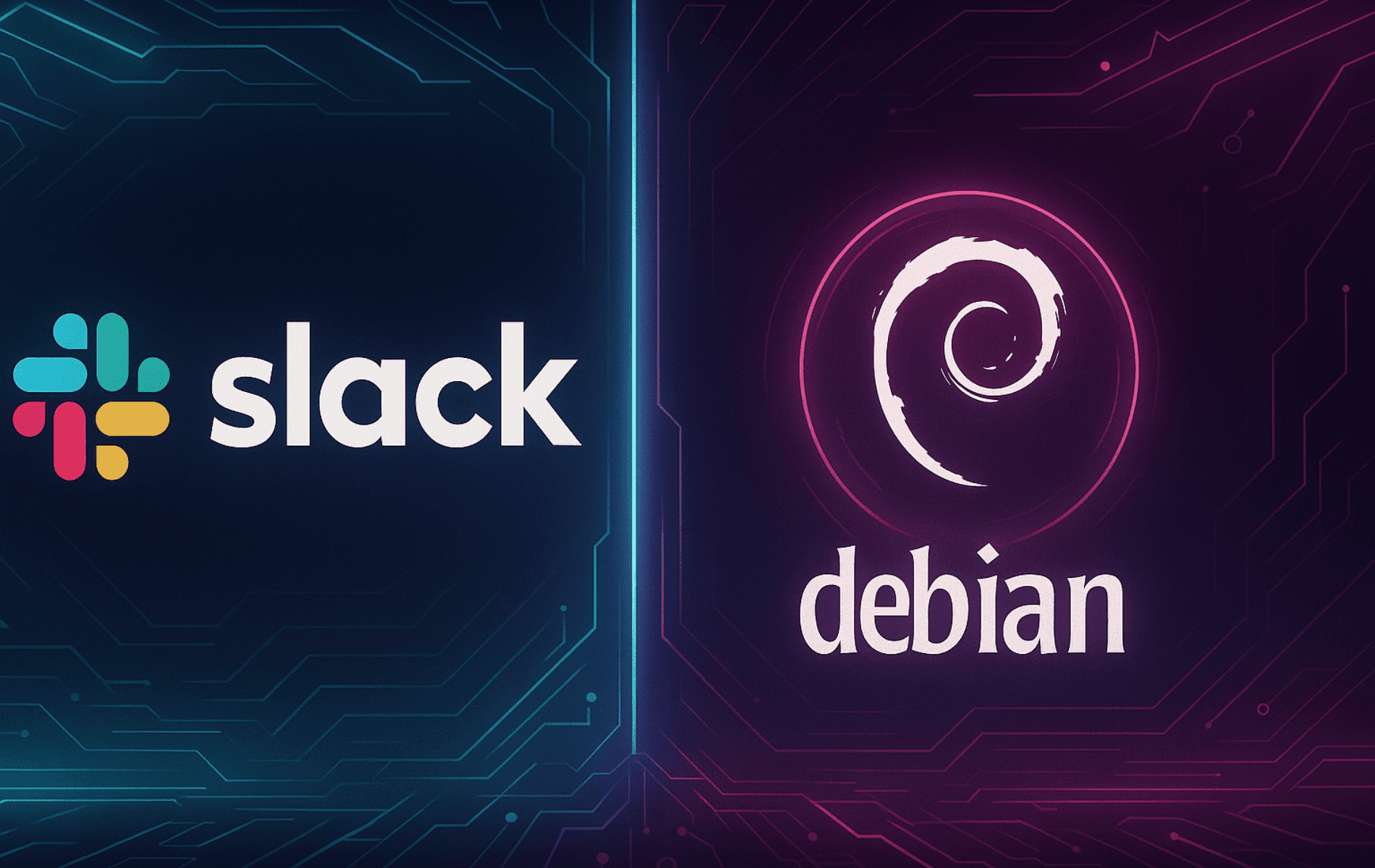 Abstract background demonstrating "How to Install Slack Desktop on Debian Linux" text overlay.