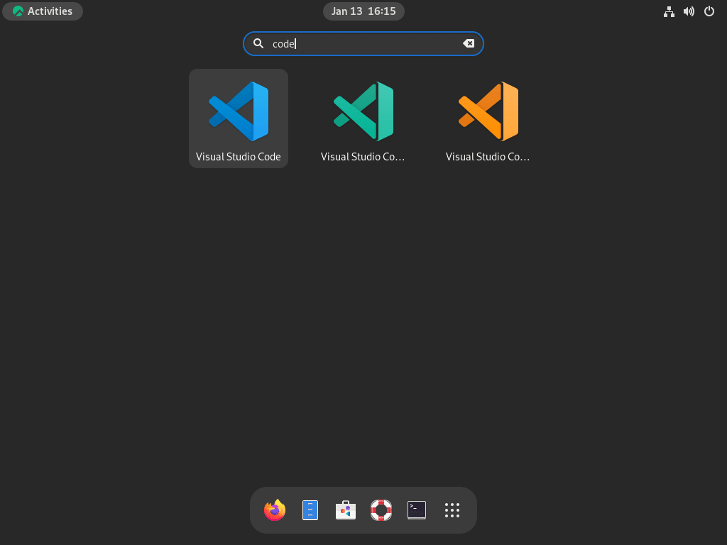 Visual Studio Code application icon displayed in the application launcher on Rocky Linux.