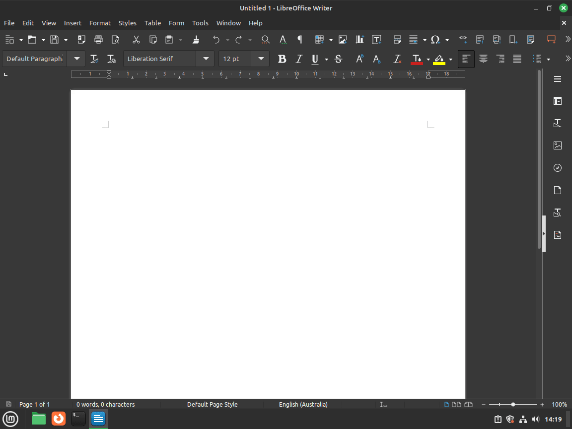 Write and format documents effortlessly with LibreOffice Writer on Linux Mint.