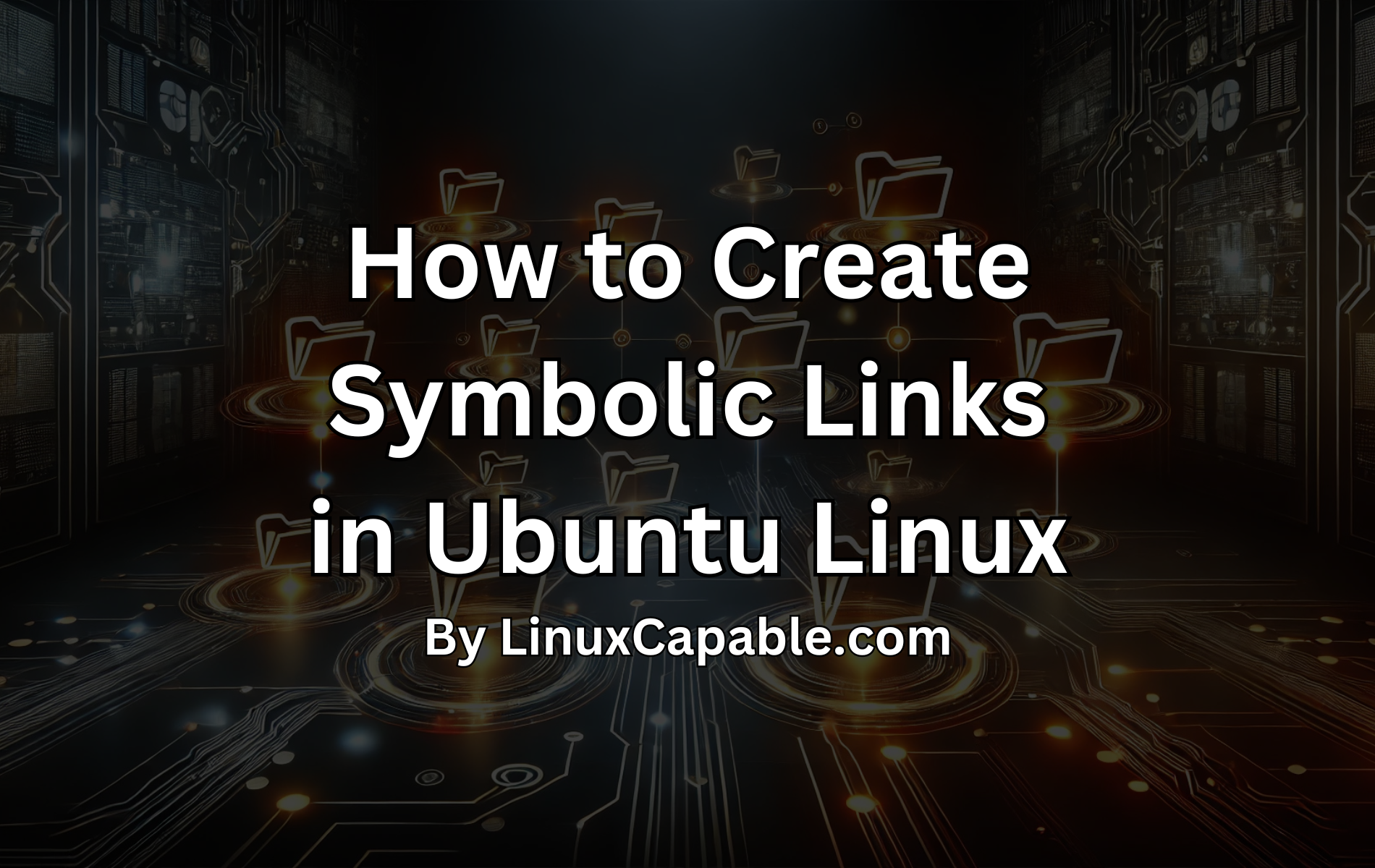 Futuristic digital network of files and directories connected by symbolic links in an Ubuntu Linux environment.