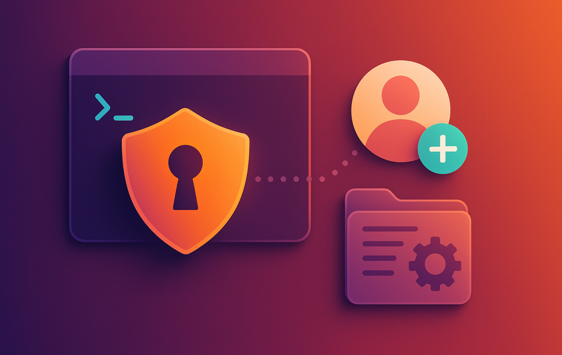 Abstract illustration of an Ubuntu terminal where an admin prepares a new sudo-capable user.