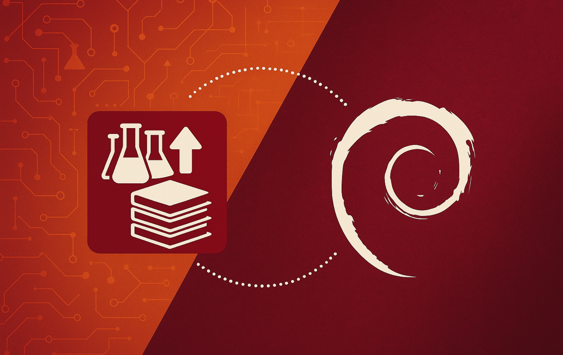 Debian backports configuration graphic showing package layers, upgrade arrow, and terminal command for DEB822 repository setup